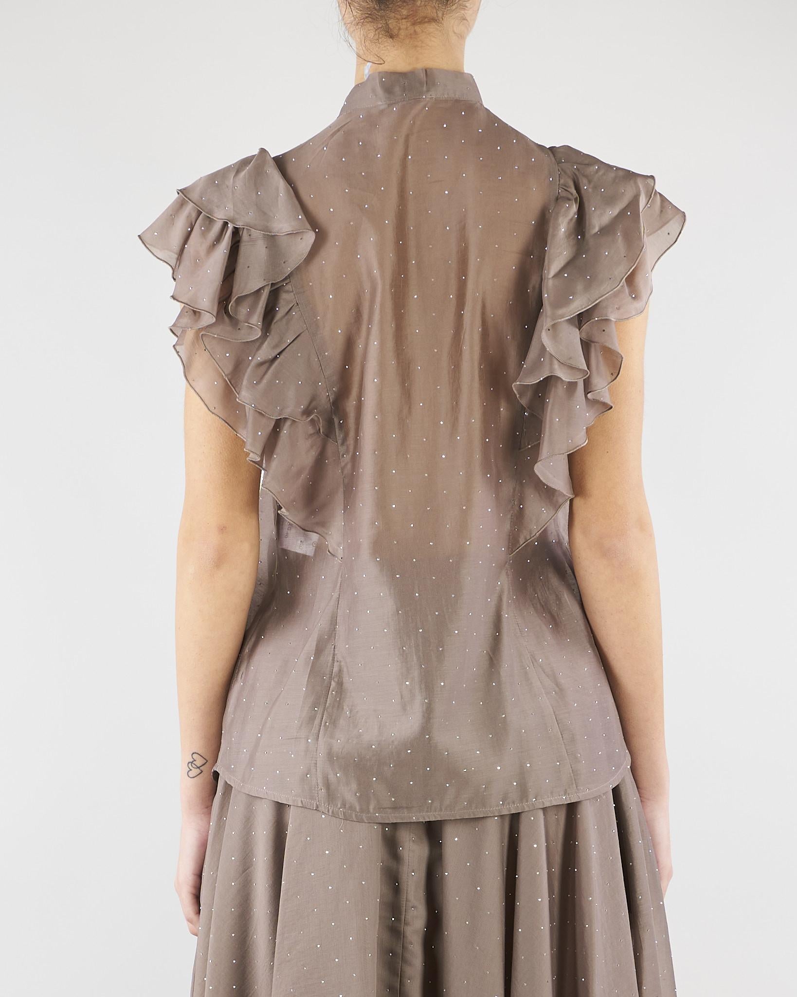 Camicia Fango con strass all over e rouches AT200 27 ATELIER LEGORA 