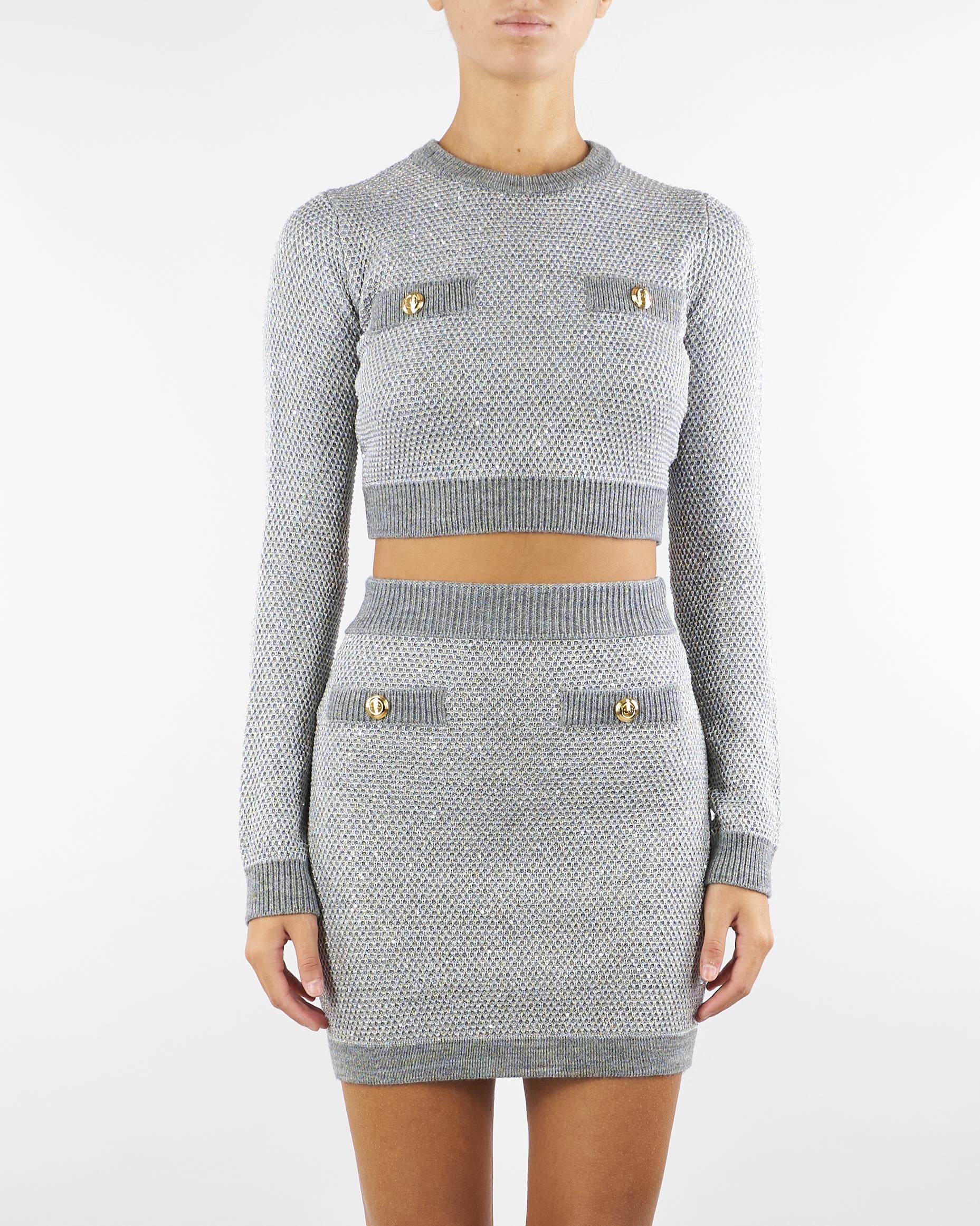Top Grigio Melange in maglia con paillettes MK56T57E2 431 ELISABETTA FRANCHI 