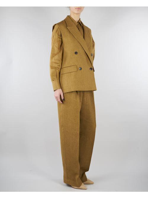 Pantalone Senape ampio in batavia di lino MSTSUMERO 29 MAX MARA STUDIO 
