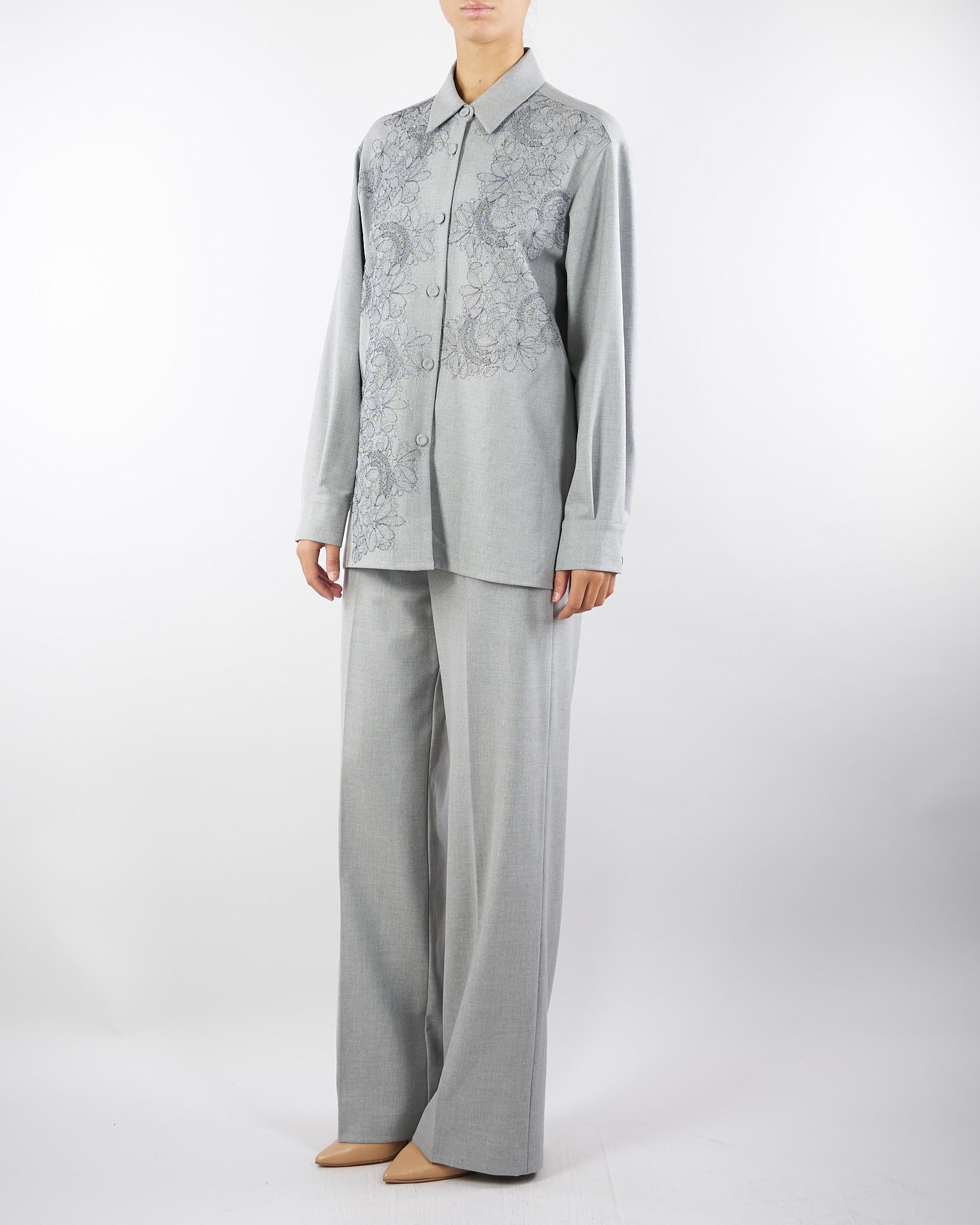 Camicia Grigio con ricamo in pizzo A3169719 7 CLIPS 