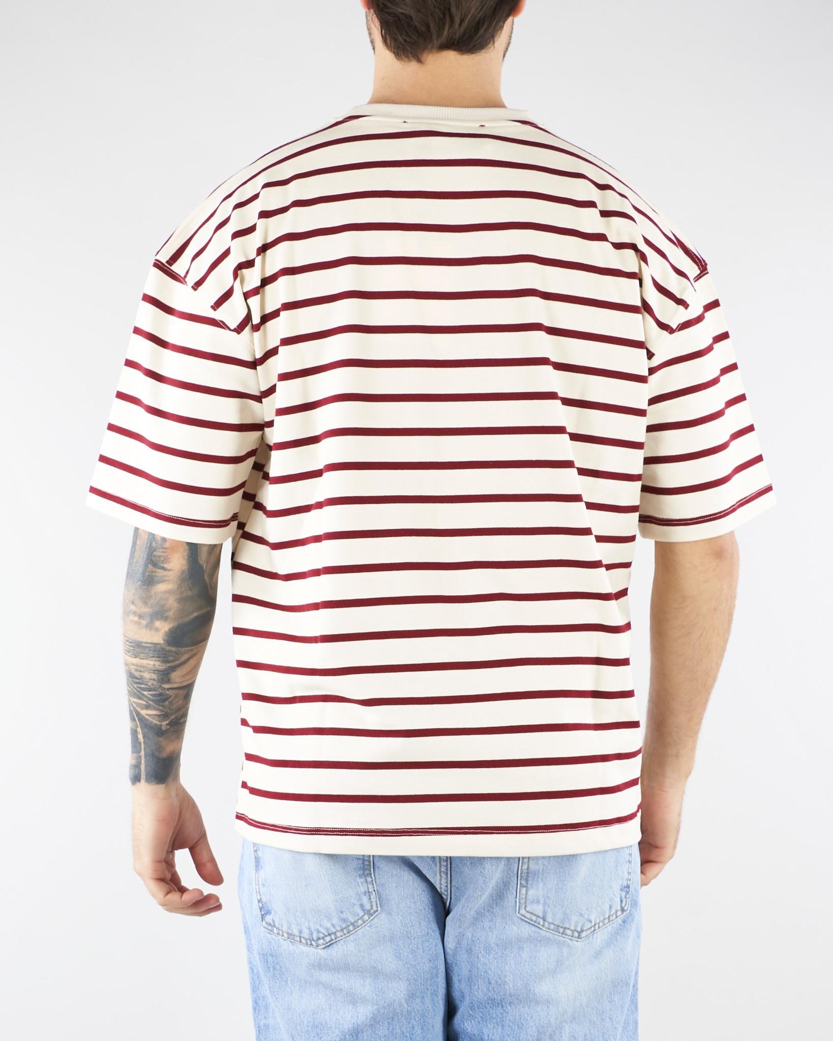 T-shirt Panna-Rosso a righe Relaxed fit B6AB0013 36A AMARANTO 