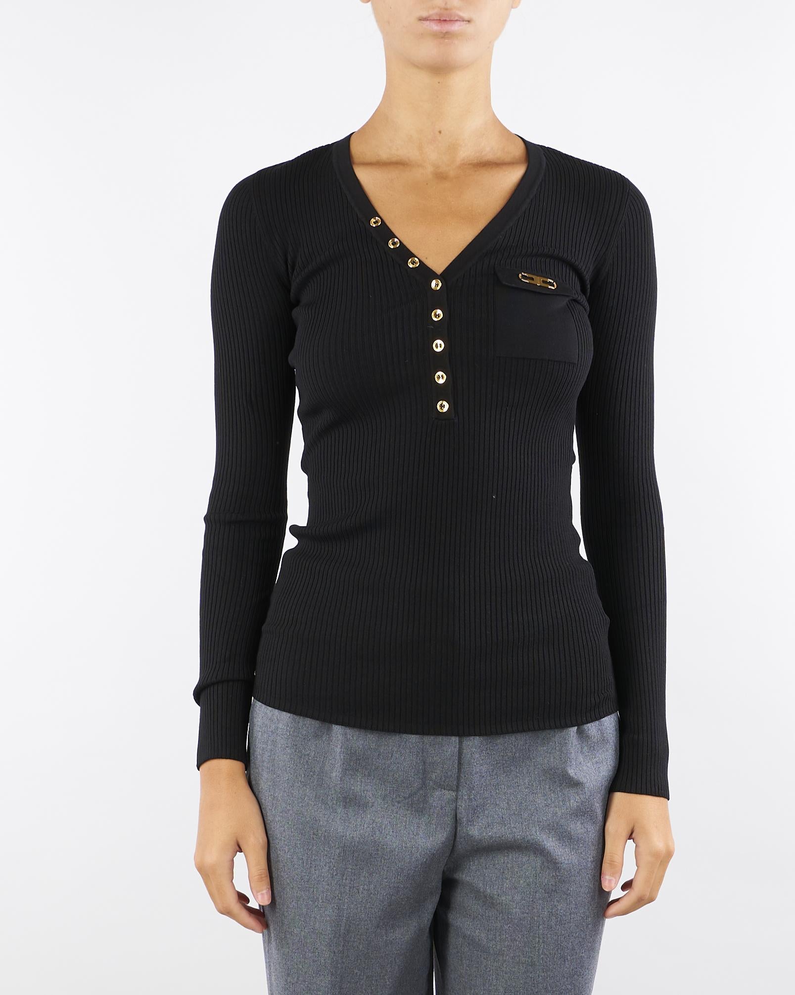 Maglia Nero a costine con taschino MK12B56E2 110 ELISABETTA FRANCHI 