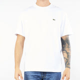 T-shirt Bianco in cotone con logo ricamato TH7318 001 LACOSTE 