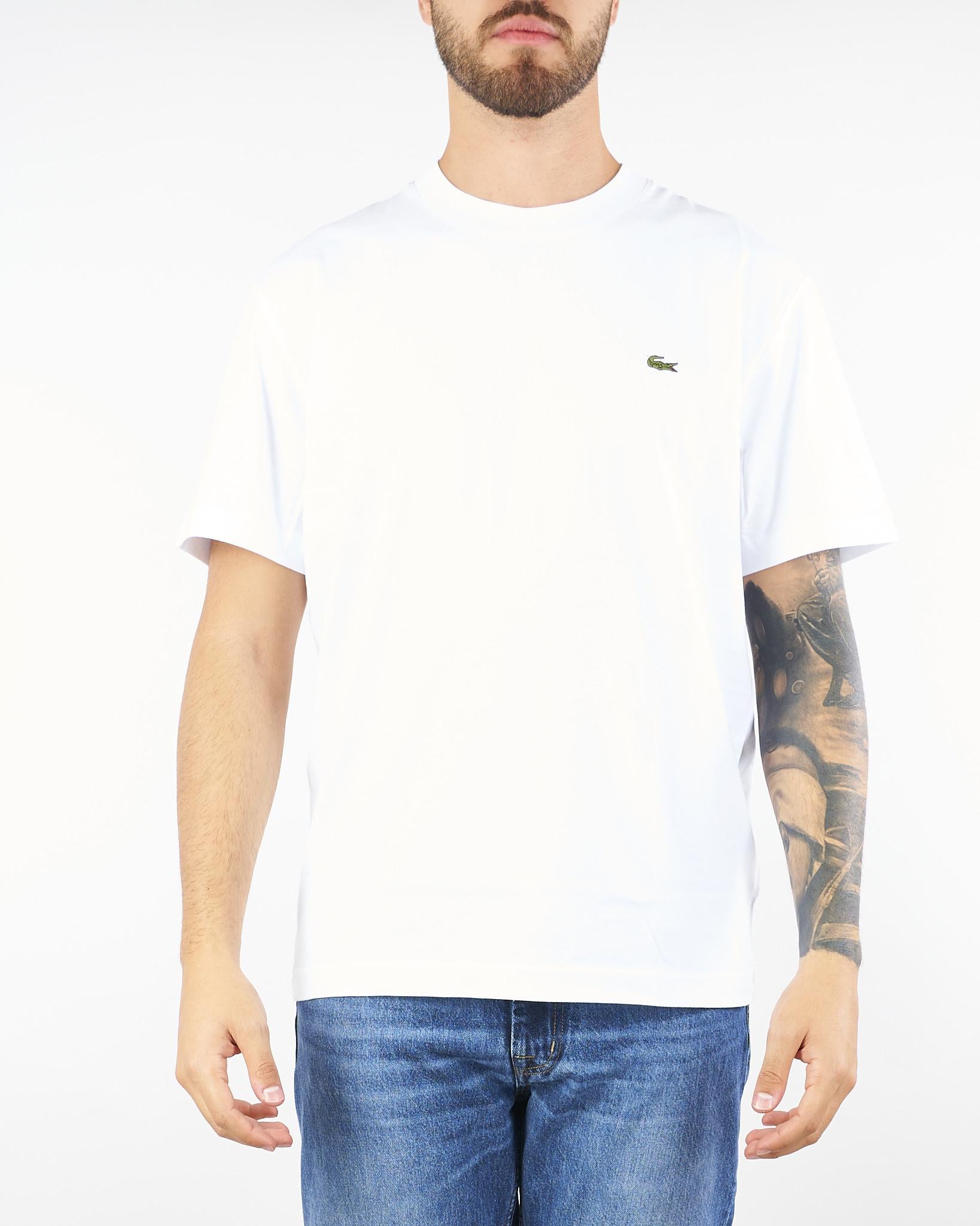 T-shirt Bianco in cotone con logo ricamato TH7318 001 LACOSTE 