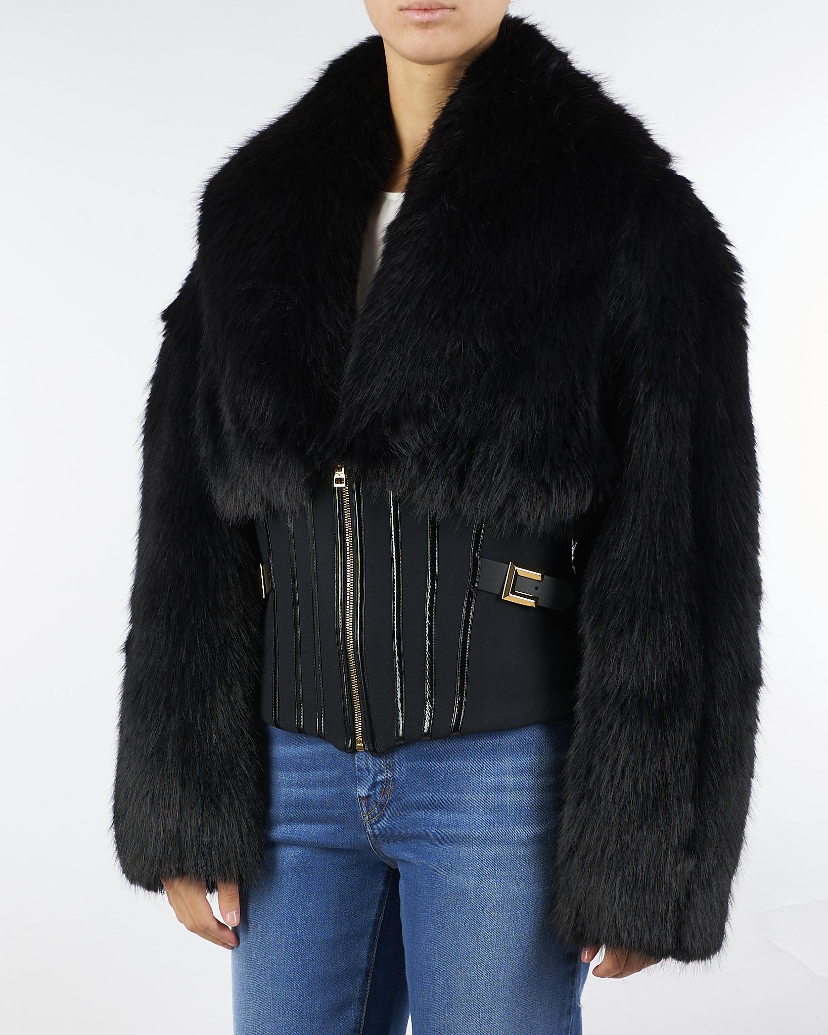 Giubbotto Nero con effetto pelliccia e doppio crêpe GB05A57E2 110 ELISABETTA FRANCHI 