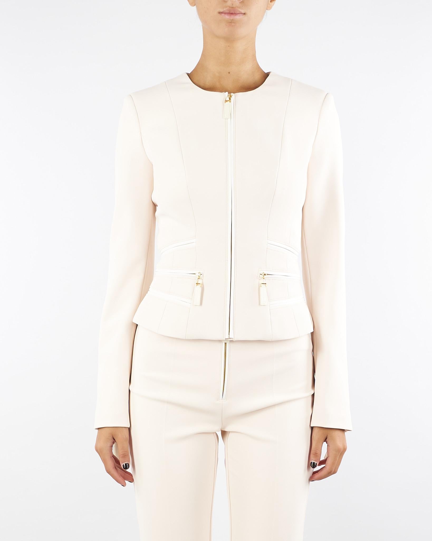 Giacca Milk in doppio crêpe con dettagli zip GI17356E2 DZ9 ELISABETTA FRANCHI 