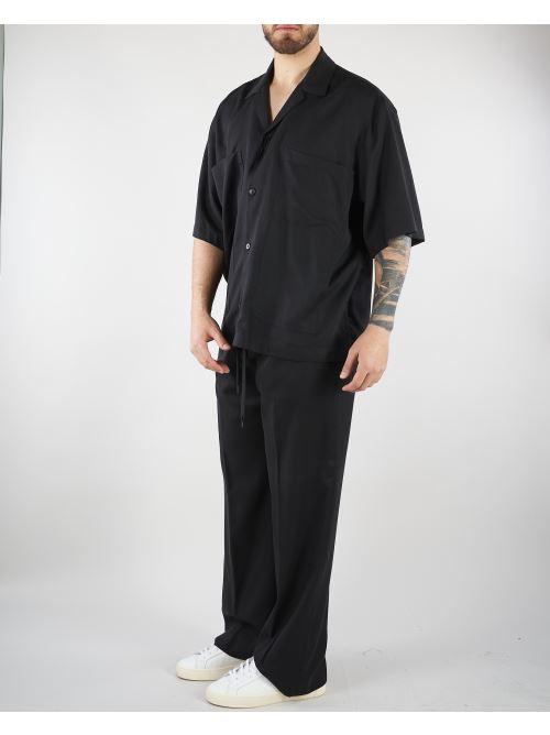 Pantalone Nero in tessuto fluido con gamba e fondo ampio PA3696 9 I'M BRIAN 
