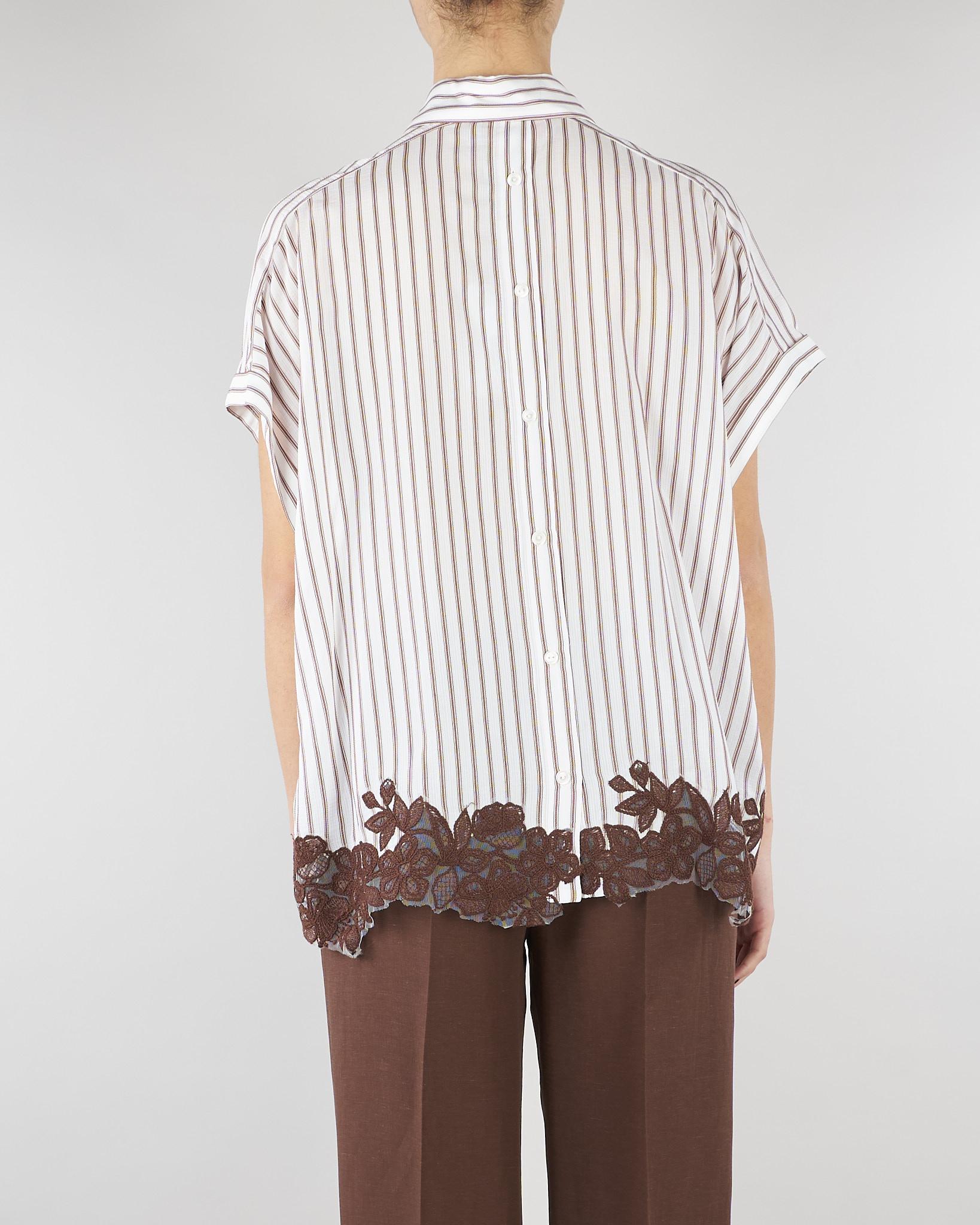 Camicia Bianco-Marrone a righe con ricami floreali D48EK036ES2 MFB25 ERMANNO BY ERMANNO SCERVINO 