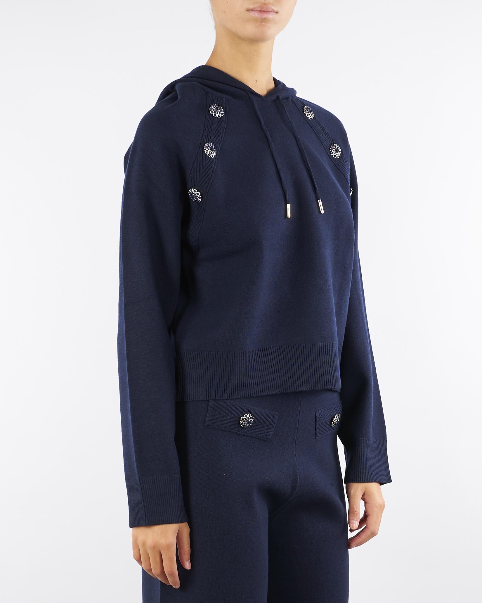 Maglia Blu con cappuccio e bottoni gioiello RF5256MA41R 93812 BLUGIRL 