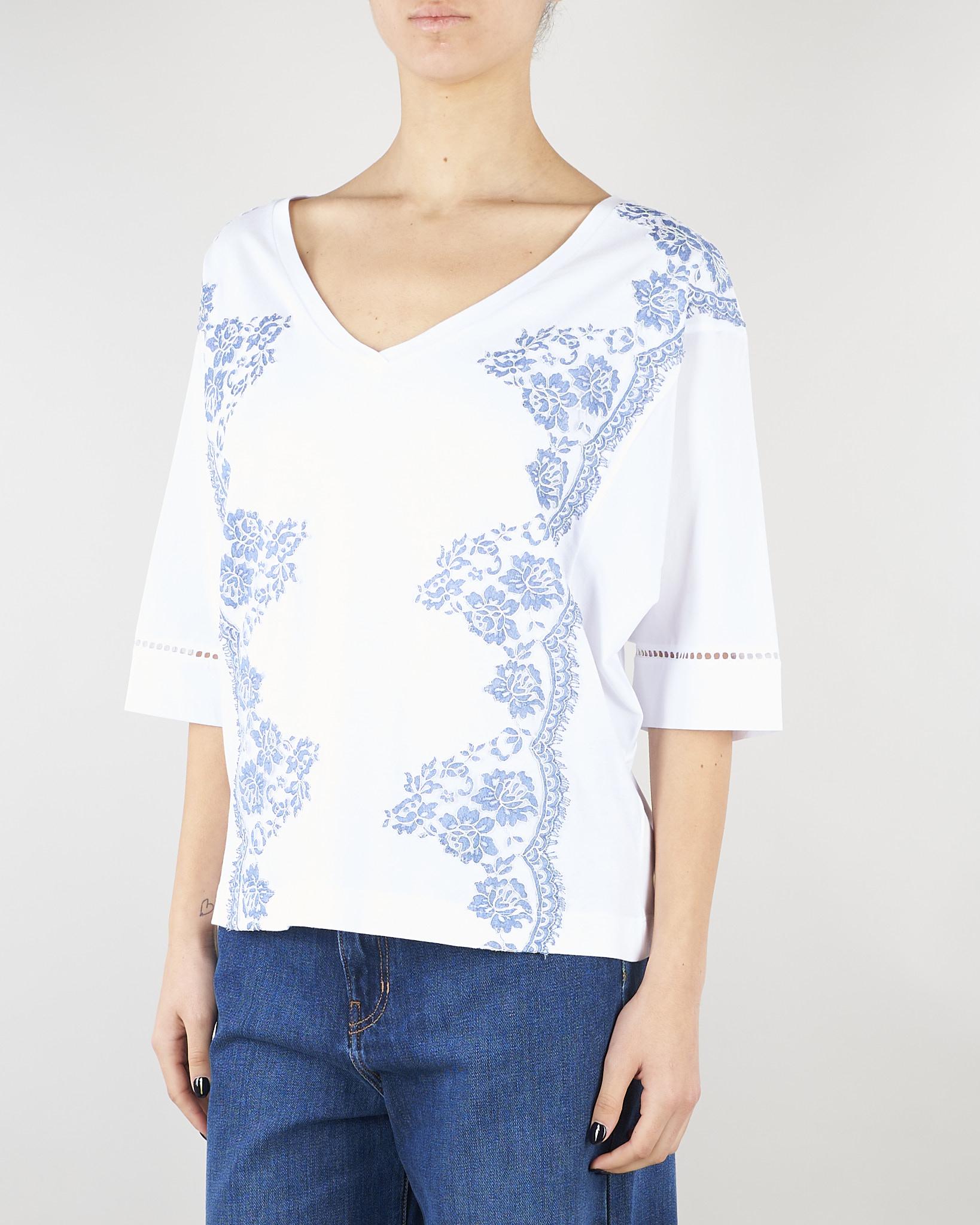 T-shirt Bianco con pizzo ricamato D48EL032EE4 MFA39 ERMANNO BY ERMANNO SCERVINO 