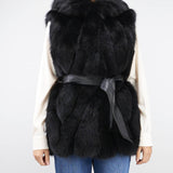 Gilet in vera pelliccia di volpe con cintura Les Noir