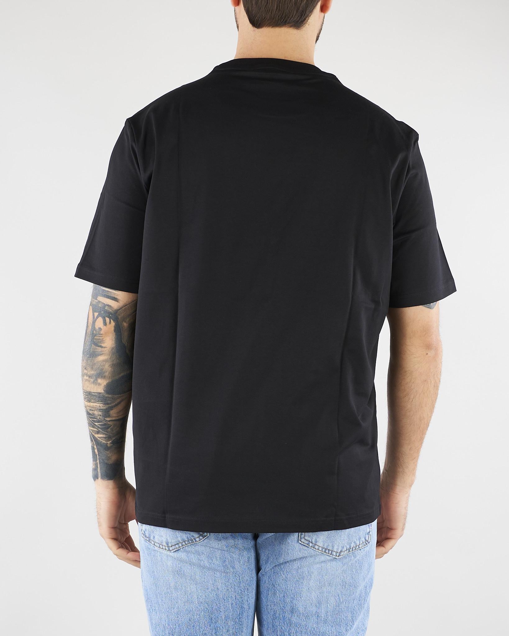 T-shirt Nero in jersey di cotone con ricamo logo Relaxed fit LT26009 D001 LOW BRAND 