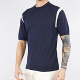 Maglia in seta bicolor Blu-Panna