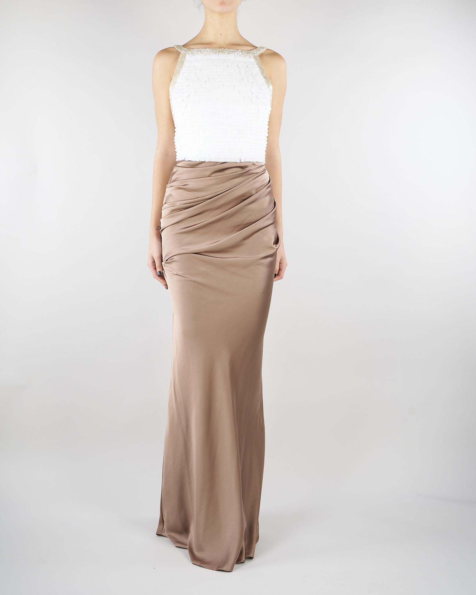 Abito Red Carpet Avorio-Argilla in raso e tulle ABR1762E2 EZ4 ELISABETTA FRANCHI 