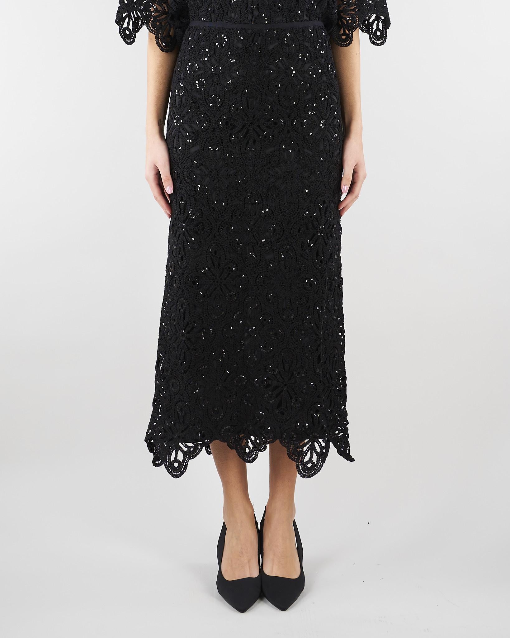 Gonna Nero in macramè con paillettes PBPPANDA 2 PENNY BLACK 