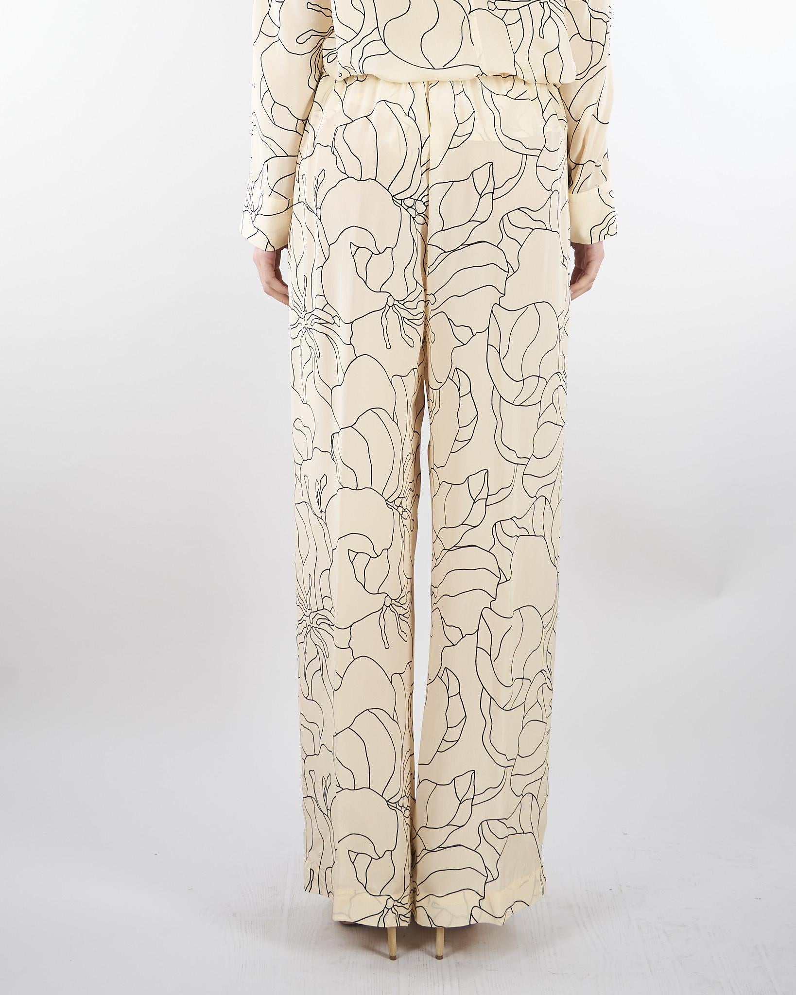 Pantalone Crema-Nero a fantasia M6PAI2 S2410 MEIMEIJ 