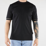 T-shirt Nero in cotone mercerizzato con profilo maniche a contrasto XM4292 99 YES LONDON 