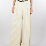 Pantaloni Crema gessati palazzo a vita alta