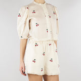 Camicia cropped Crema in ramiè con ricami ciliegie TT2420 13577 TWIN SET 