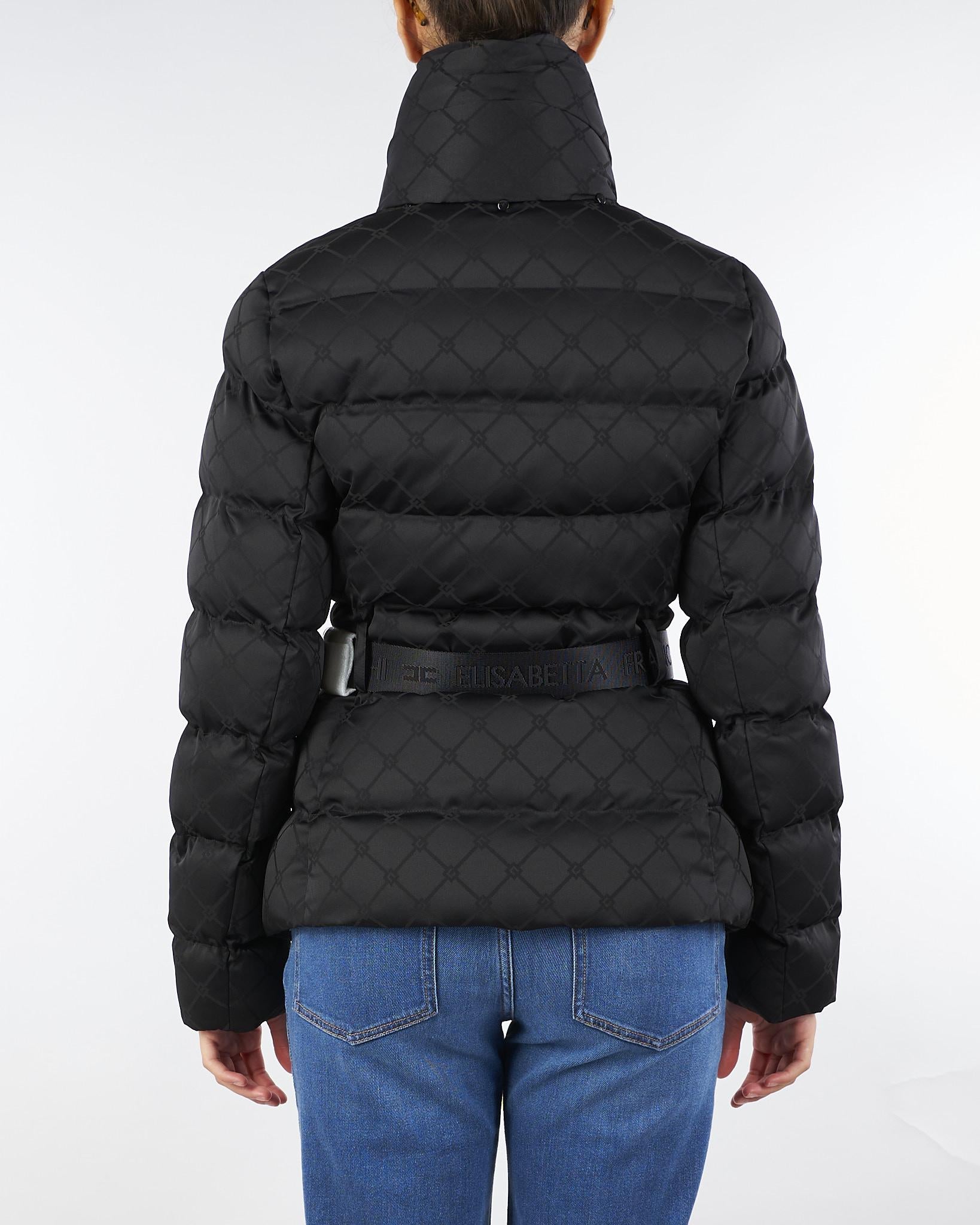 Piumino Nero in tessuto vela jacquard con cintura PI83D56E2 110 ELISABETTA FRANCHI 