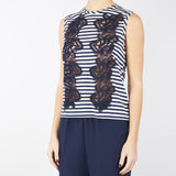 Top a righe Blu-Bianco con inserti in pizzo