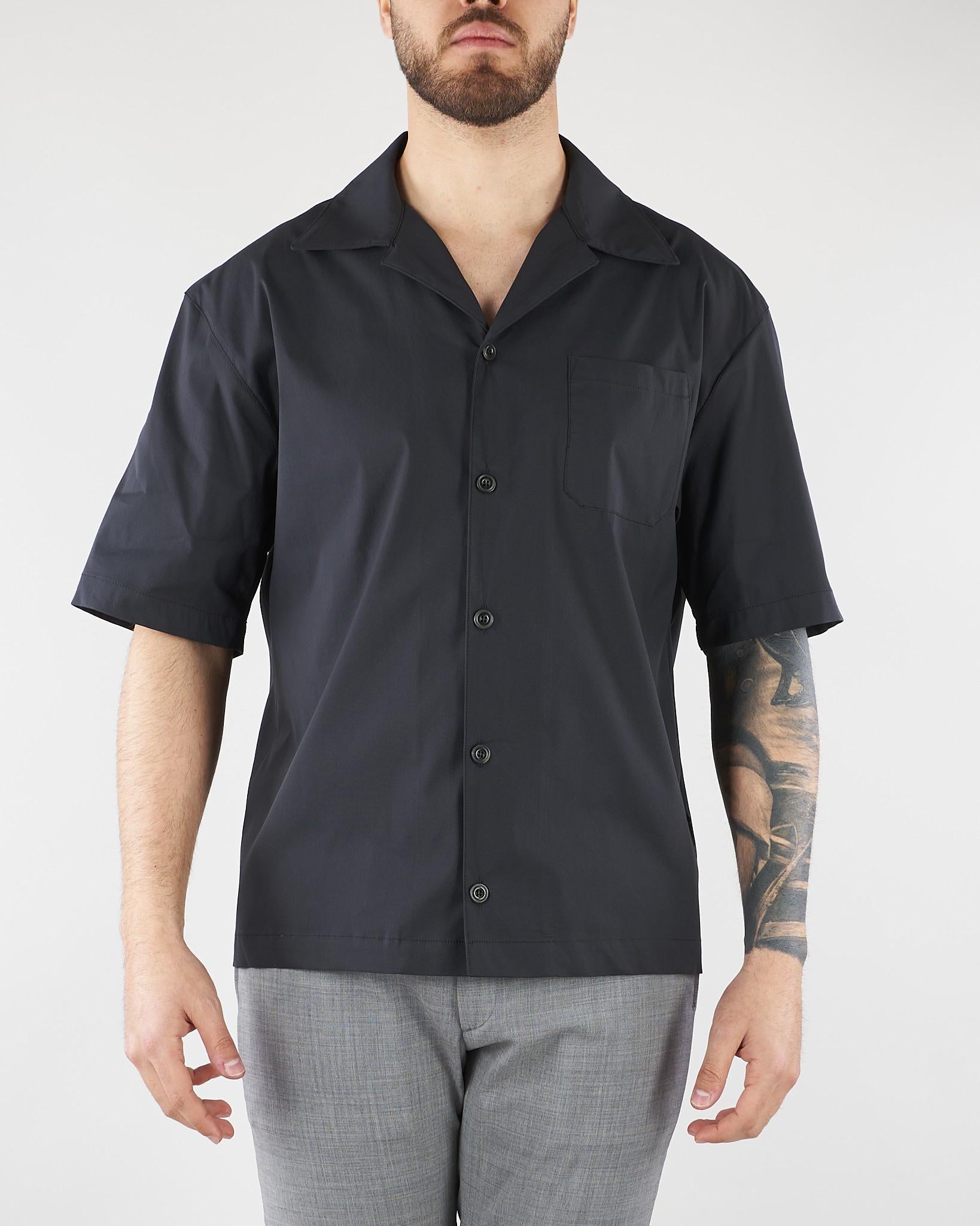 Camicia Nero in cotone con collo bowling XCM7228 99 YES LONDON 