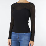Maglia Nero aderente a costine con dettagli trasparenti 8K0305K143 K103 PATRIZIA PEPE 
