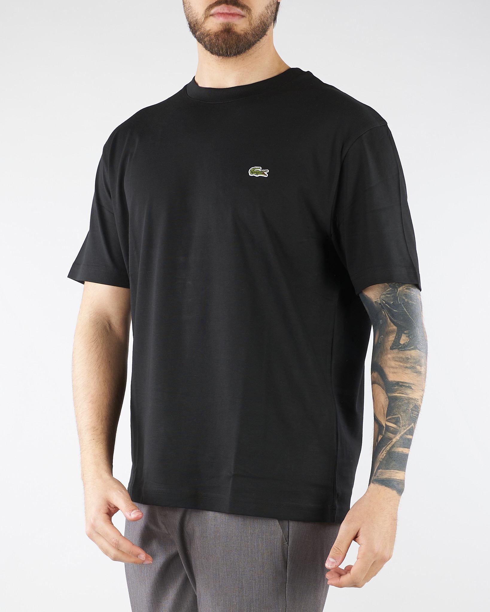 T-shirt Nero in cotone con logo TH7318 031 LACOSTE 