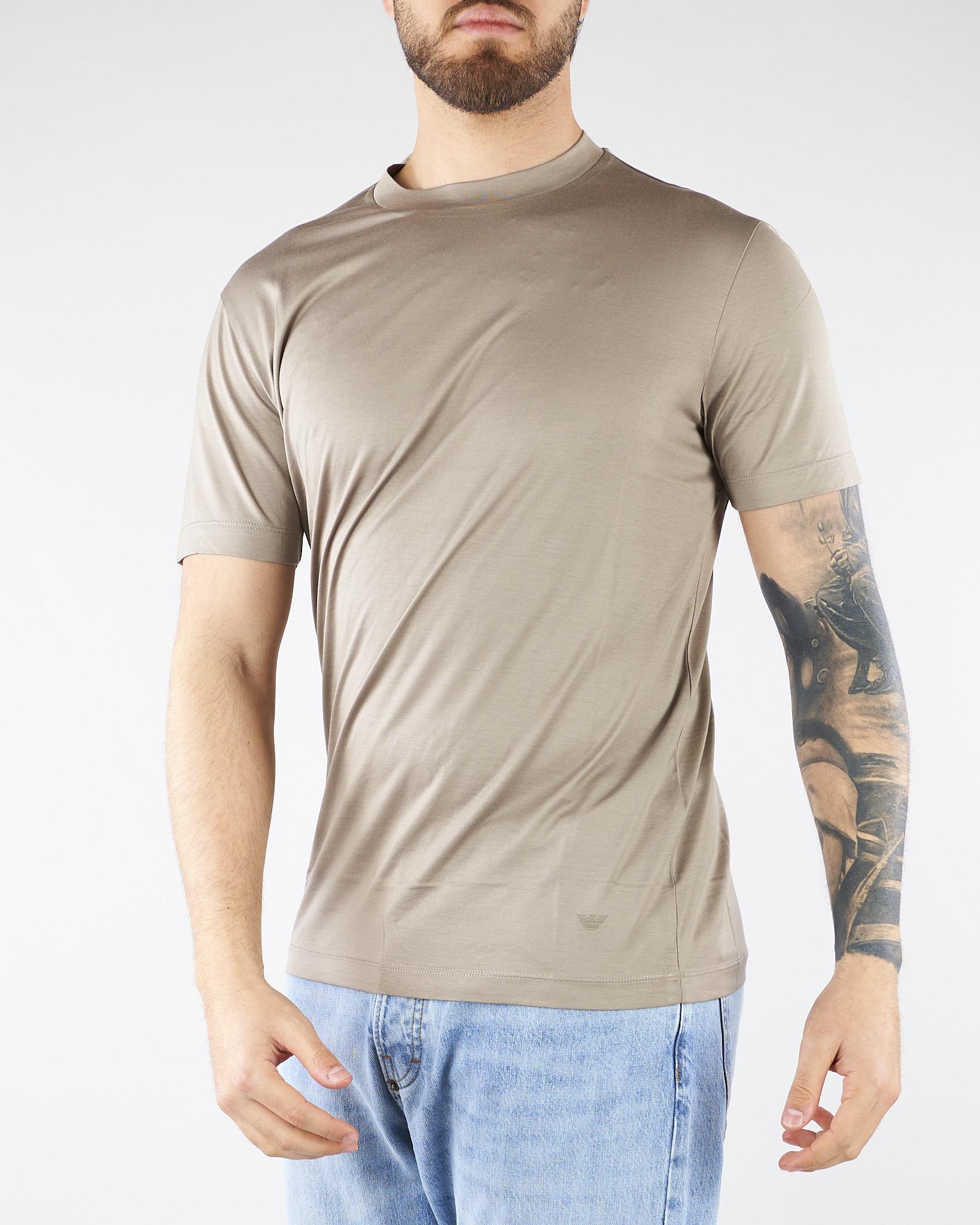 T-shirt Beige in misto lyocell e cotone con logo al fondo EM006691AF10017 U8049 EMPORIO ARMANI 
