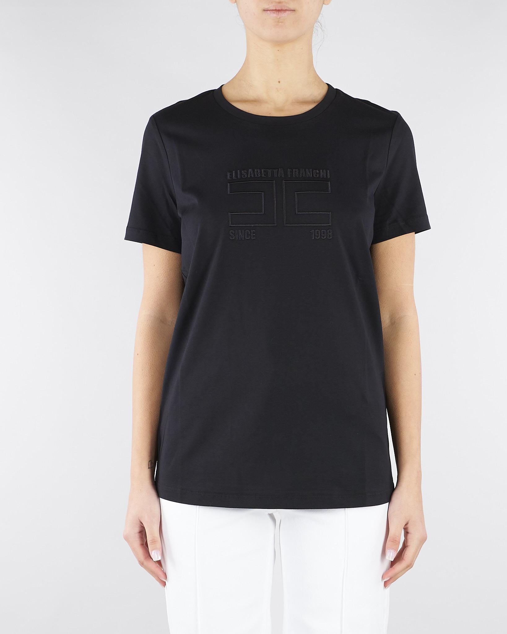 T-shirt Nero in jersey con logo ricamato MA71G61E2 110 ELISABETTA FRANCHI 