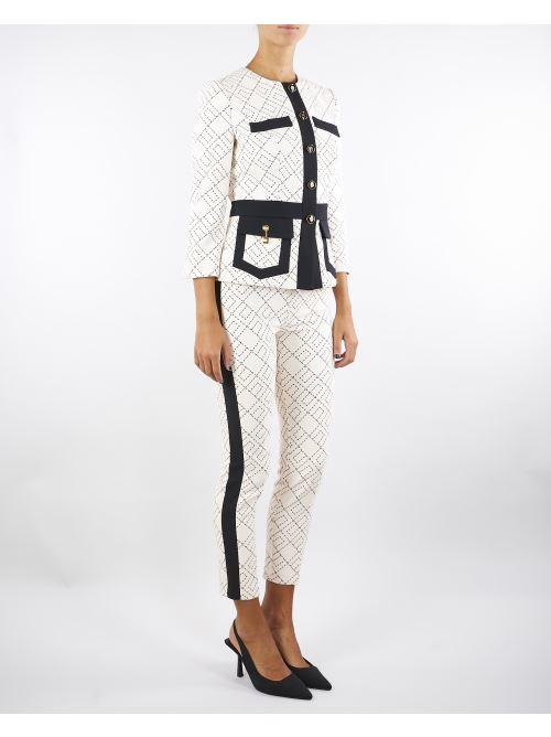 Pantaloni Milk-Nero bi-color in doppio crêpe con stampa PAS0156E2 EF1 ELISABETTA FRANCHI 