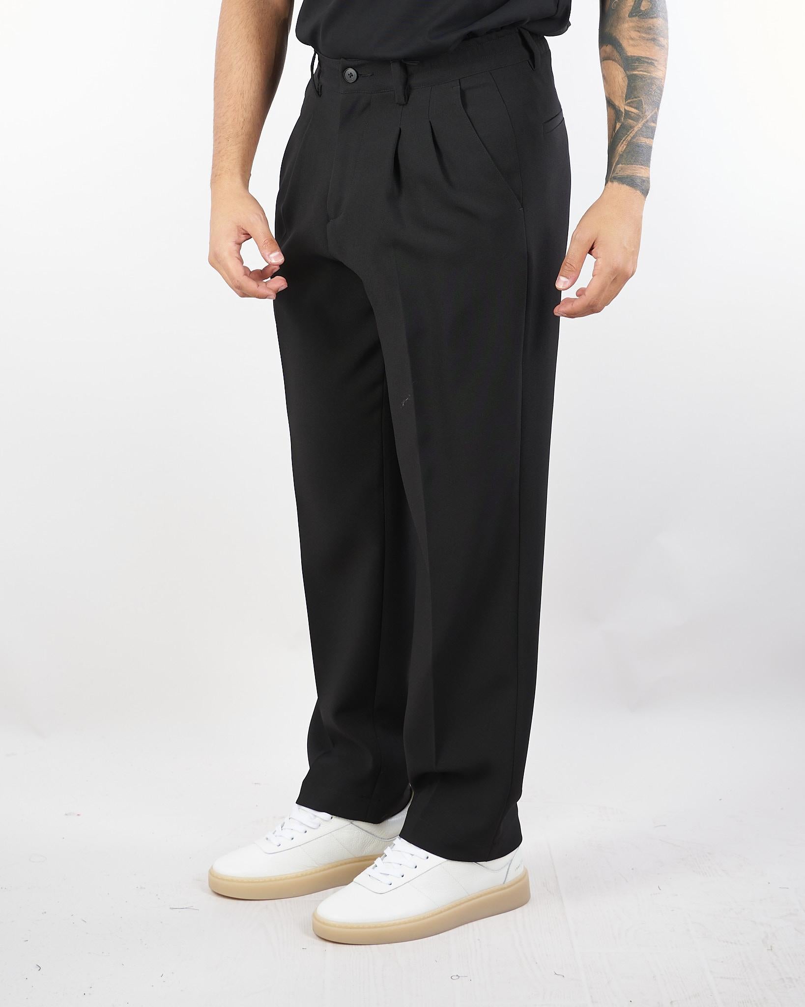 Pantalone Zeta Nero in tessuto tecnico con doppia pences L1PFW25266965 D001 LOW BRAND 