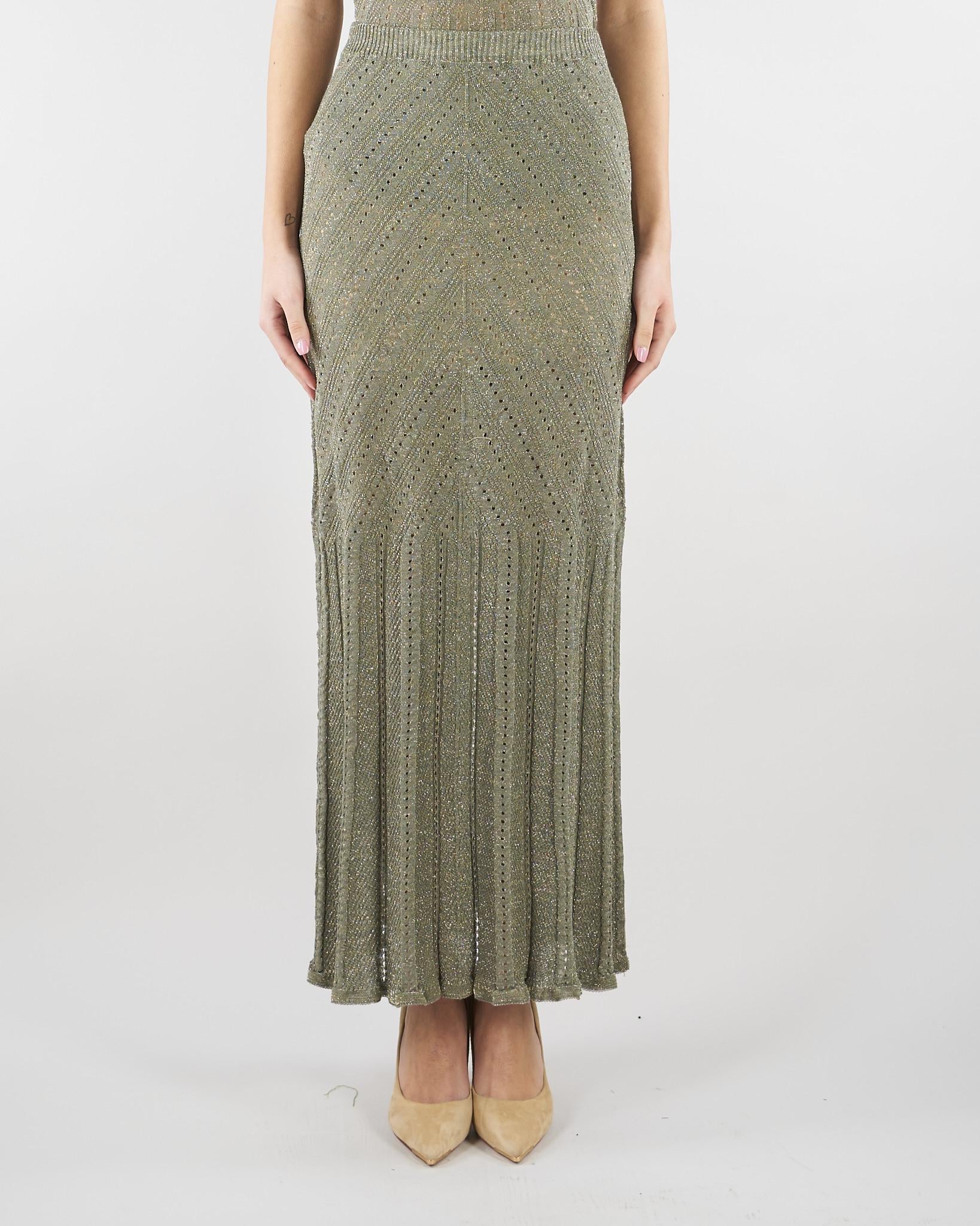 Gonna lunga Verde in maglia di lino con lurex TT3211 13565 TWIN SET 