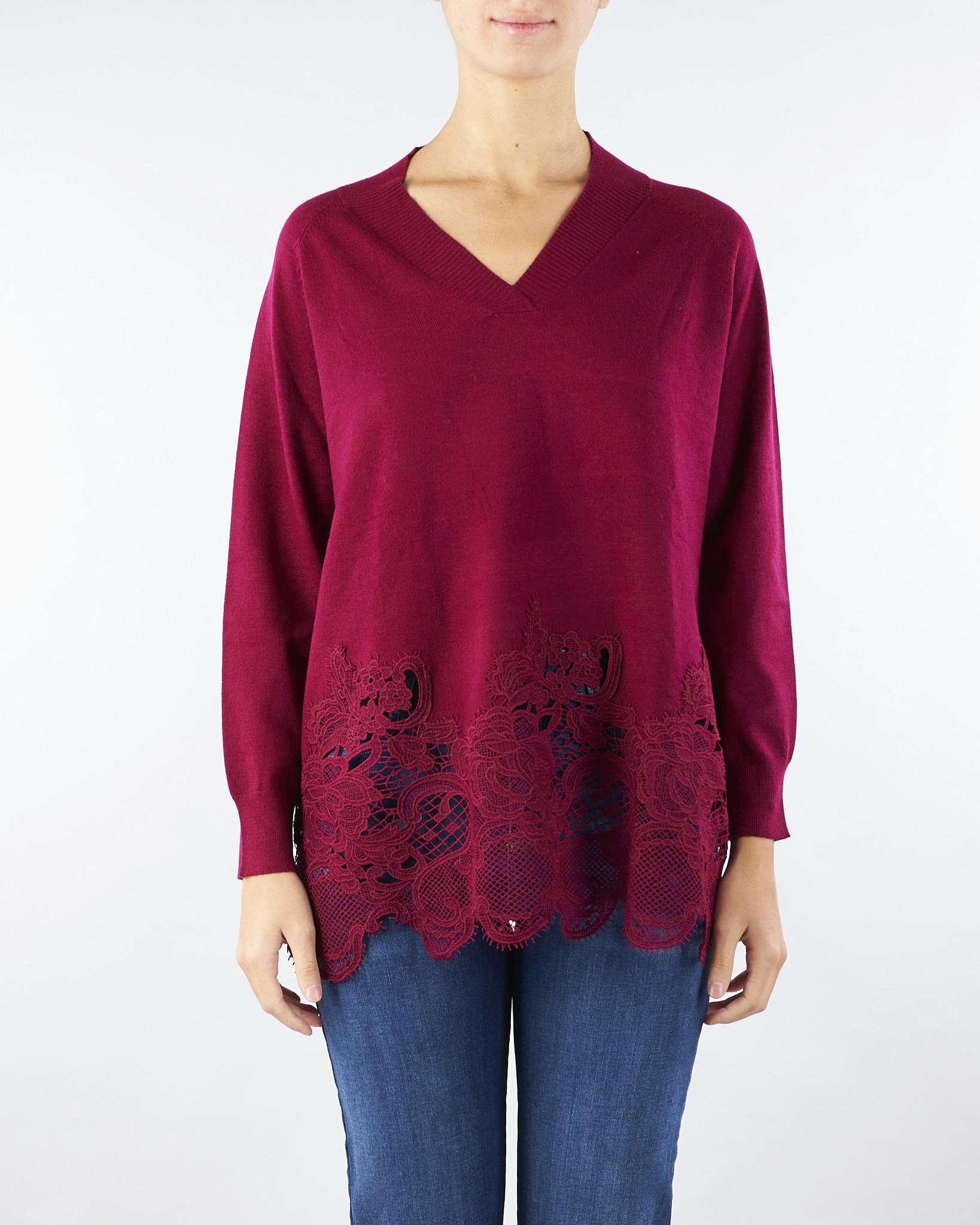 Maglia Bordeaux con fondo in pizzo NS041 50 NO SECRETS 
