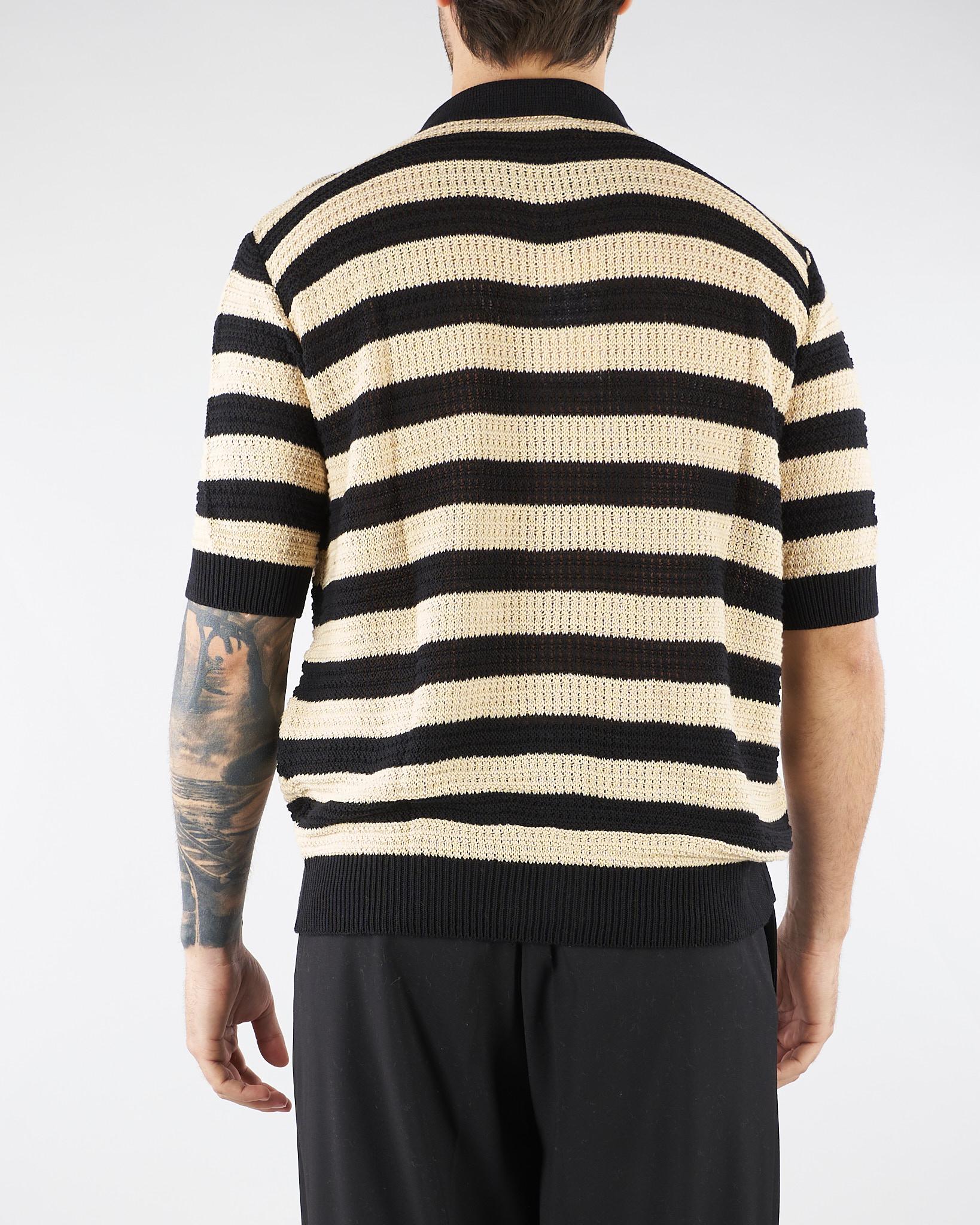 Polo in Maglia Nero-Crema a righe S6PKMAKP077 110 A PAPER KID 