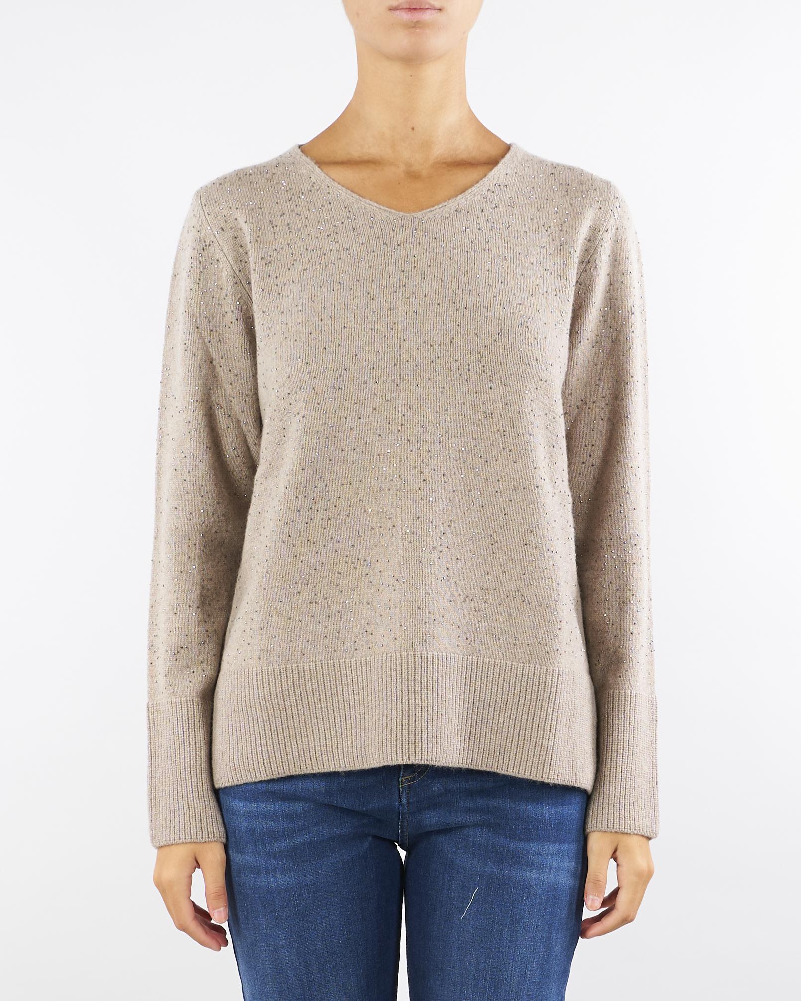 Maglia Tortora in misto lana e cashmere con strass C8185720 35 CLIPS 
