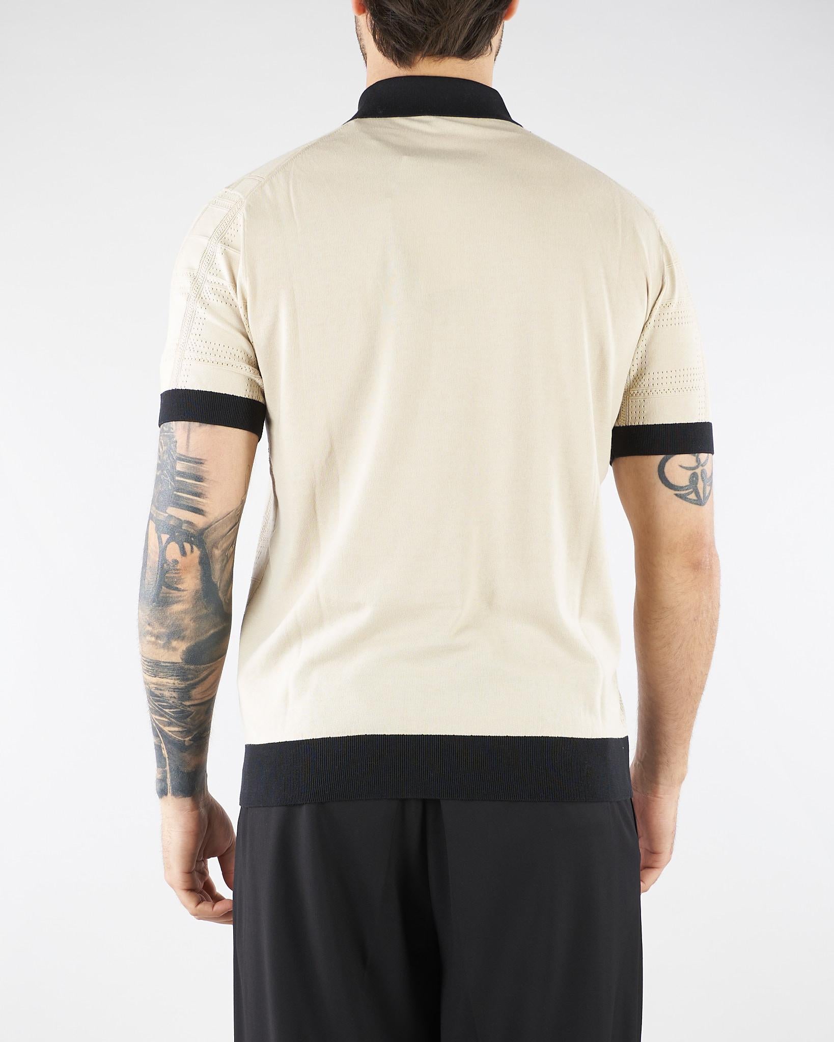 Maglia jacquard a Polo Beige-Nero con profili a contrasto A016F100 0001 PAOLO PECORA 