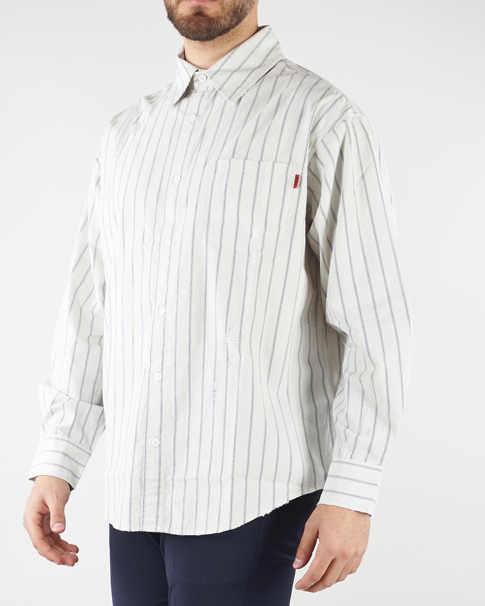 Camicia a righe Bianco-Blu Relaxed fit con rotture HTEM210301 394 ACUPUNCTURE 