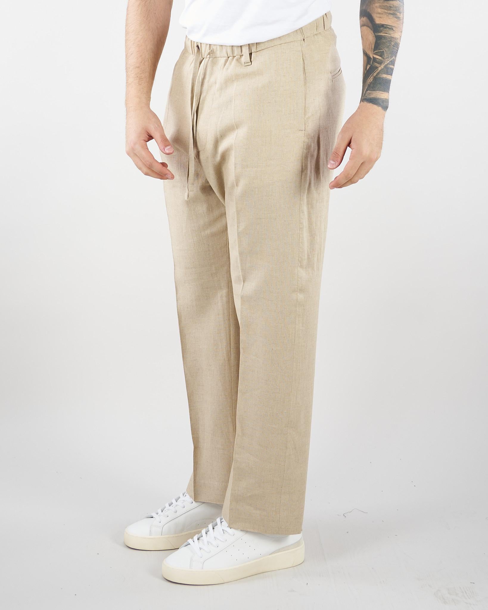 Pantalone Beige in lino con elastico PA3702 25 I'M BRIAN 