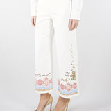 Pantalone bianco in bull di cotone con ricami WKDADUNCO 9 MAX MARA WEEKEND 