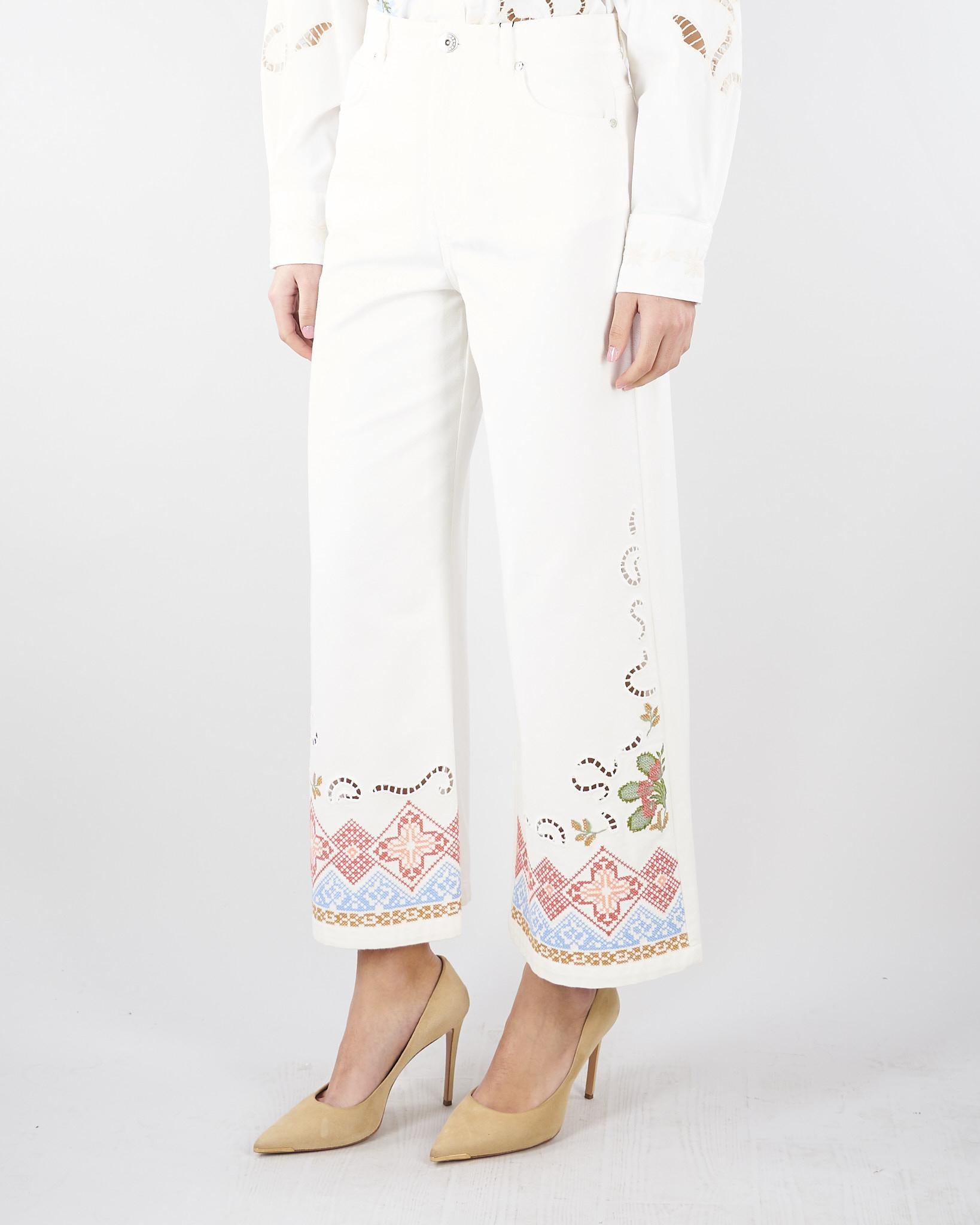 Pantalone bianco in bull di cotone con ricami WKDADUNCO 9 MAX MARA WEEKEND 