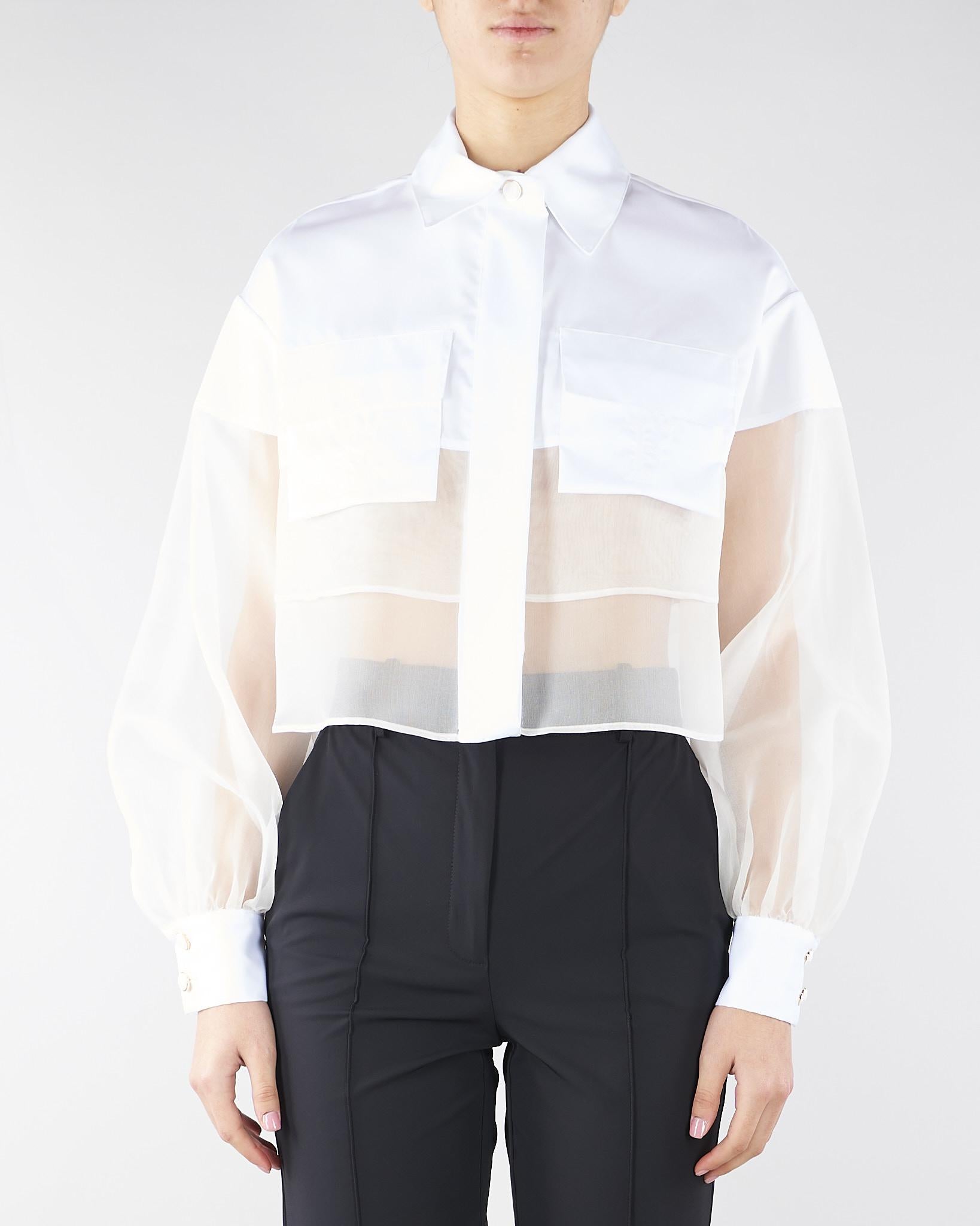 Camicia Avorio crop in cotone e seta CA11861E2 360 ELISABETTA FRANCHI 