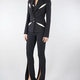 Pantaloni Nero-Burro in crêpe leggero con cut-out e spacchi PA15961E2 685 ELISABETTA FRANCHI 
