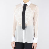 Camicia in voile di seta con ruches e cravatta