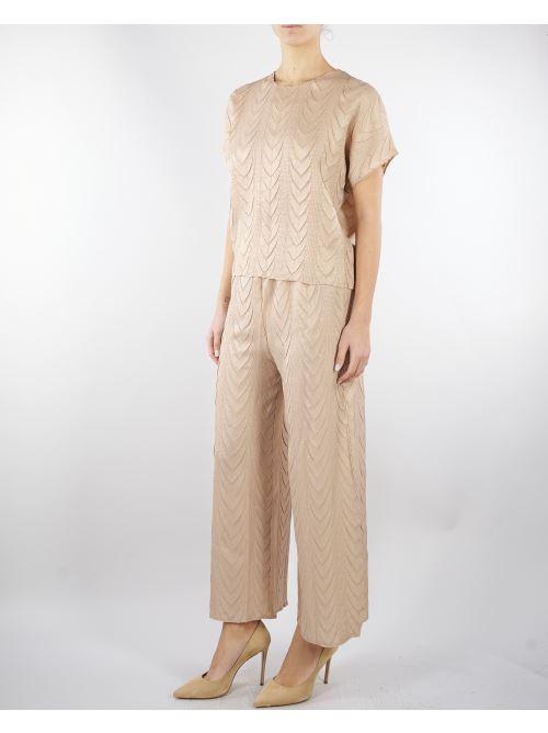 Pantalone Beige plissettato disegno treccia M6PY02 435 MEIMEIJ 