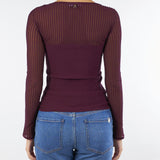Maglia Bordeaux aderente a costine con dettagli trasparenti 8K0305K143 M536 PATRIZIA PEPE 