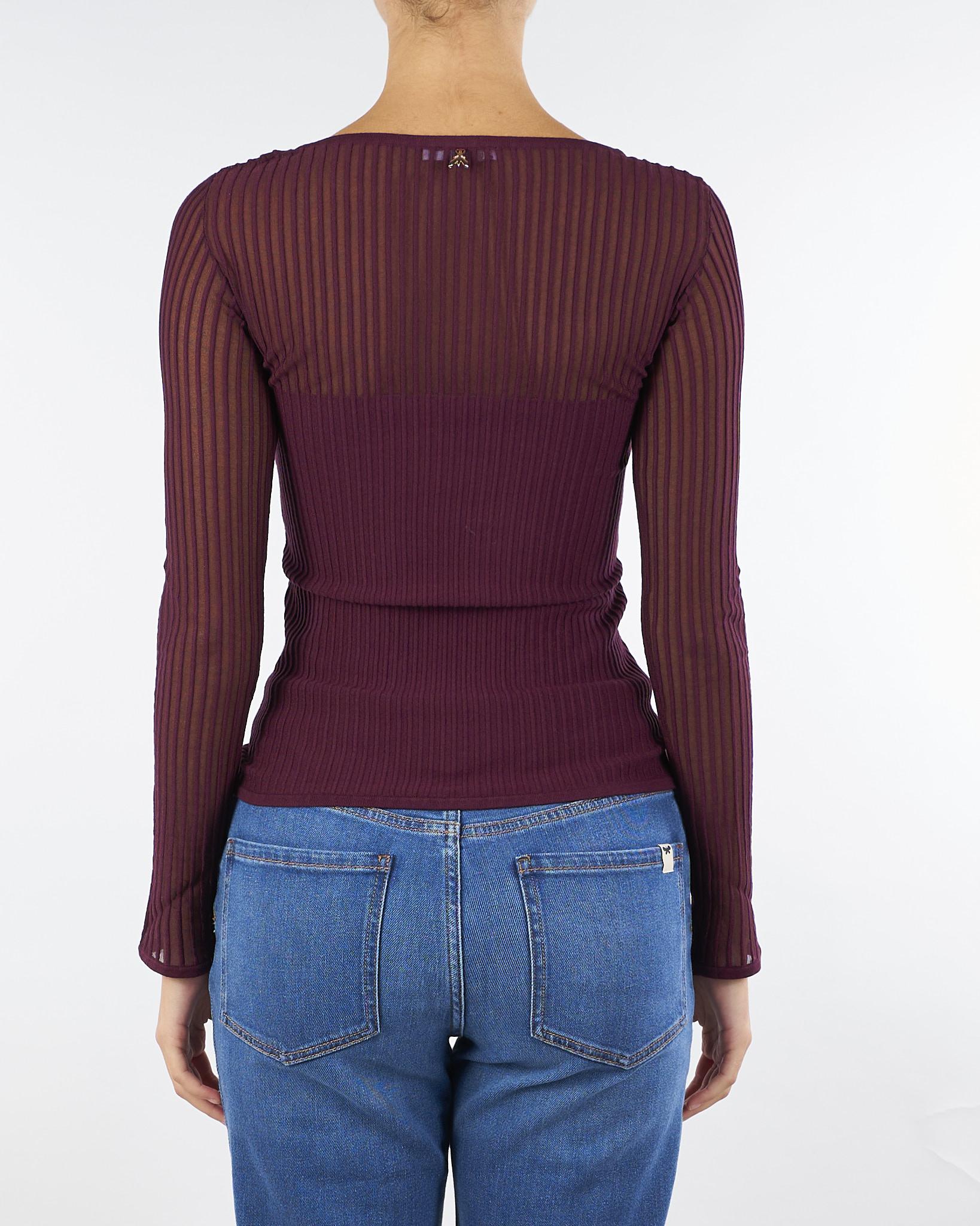 Maglia Bordeaux aderente a costine con dettagli trasparenti 8K0305K143 M536 PATRIZIA PEPE 