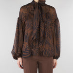 Blusa Marone in chiffon di seta stampata MSTBALLATA 2 MAX MARA STUDIO 