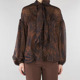 Blusa Marone in chiffon di seta stampata MSTBALLATA 2 MAX MARA STUDIO 