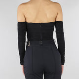 Body Nero in jersey crêpe leggero con drappeggi BO01561E2 110 ELISABETTA FRANCHI 